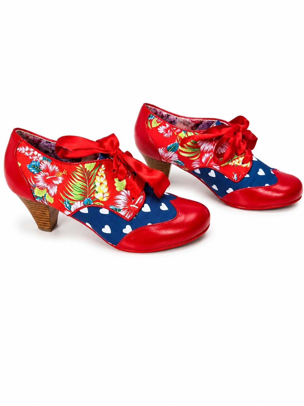 Irregular Choice Red and Blue Floral Heart Lace-Up Heels - Picture 6 of 10